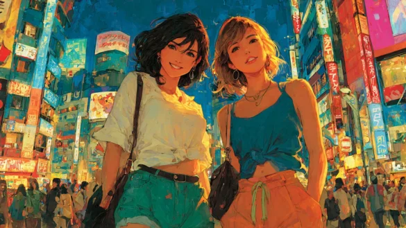 兩個美女夜晚去新宿逛街