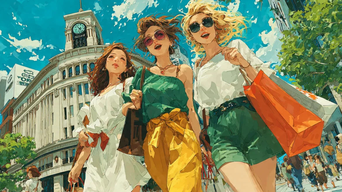 三個時尚美女在東京銀座逛街