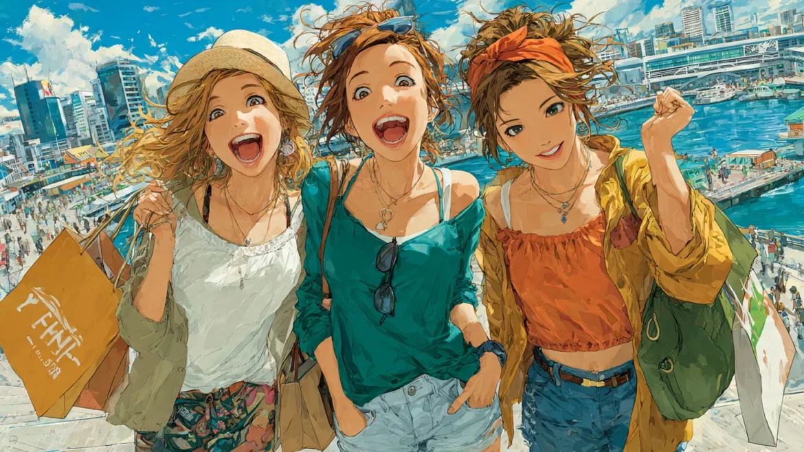 三個女生閨密去台場逛街購物