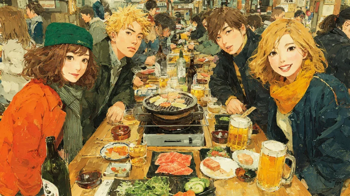 一群朋友在東京燒肉店聚餐