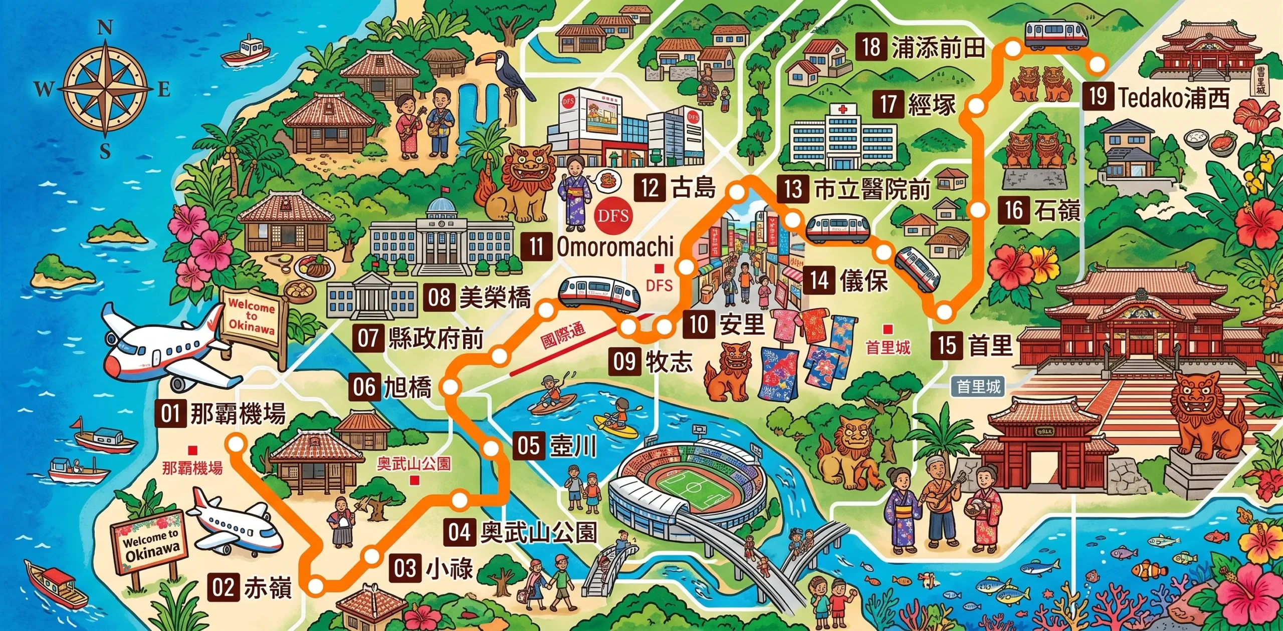 沖繩都市單軌 Yui Rail 路線圖