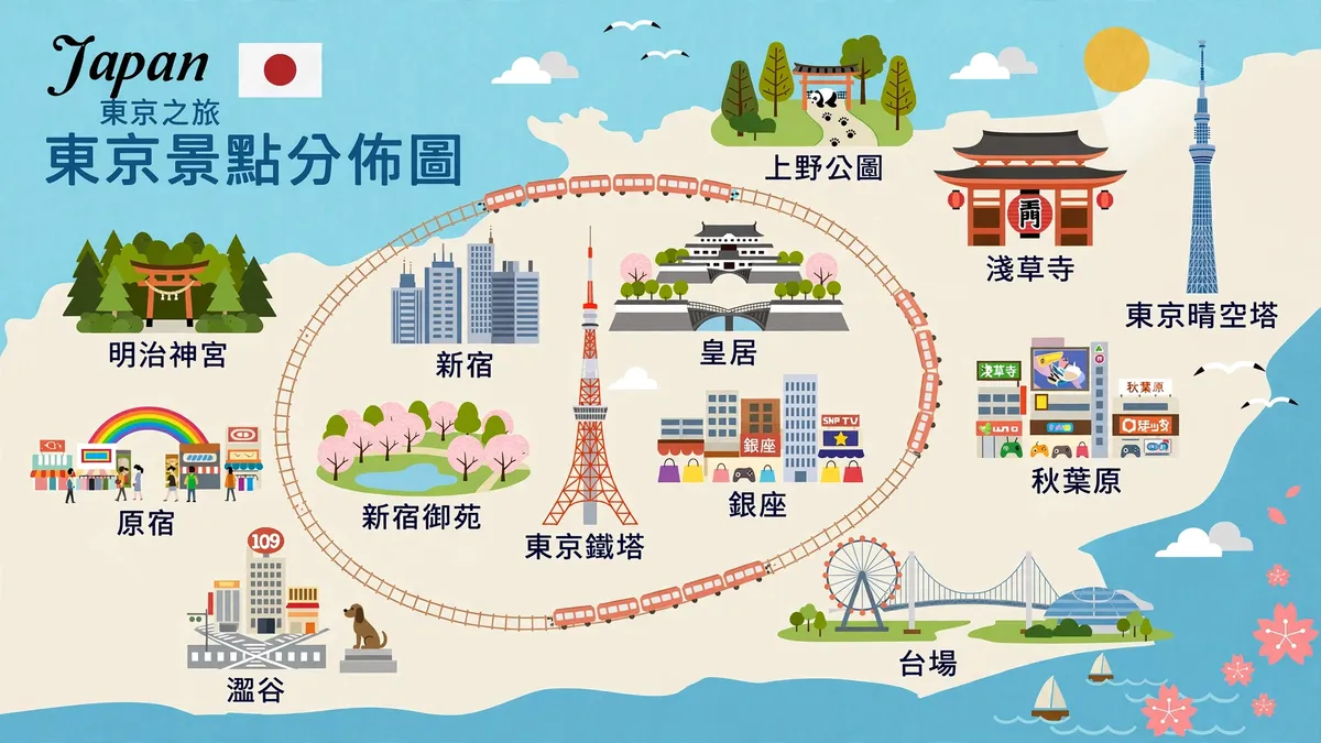 東京區塊地圖:山手線與主要生活圈示意
